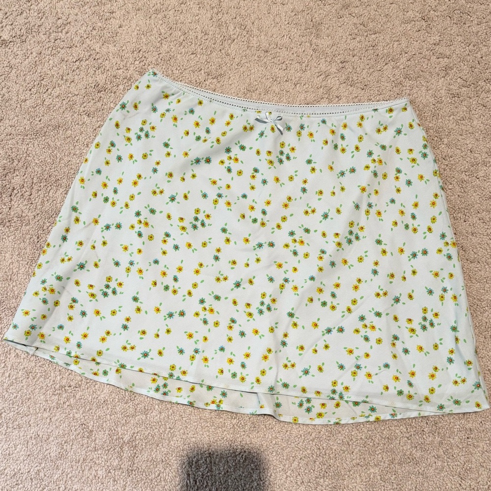 New Chiffon A-Line Mini Skirt (Light Aqua Blue Floral)